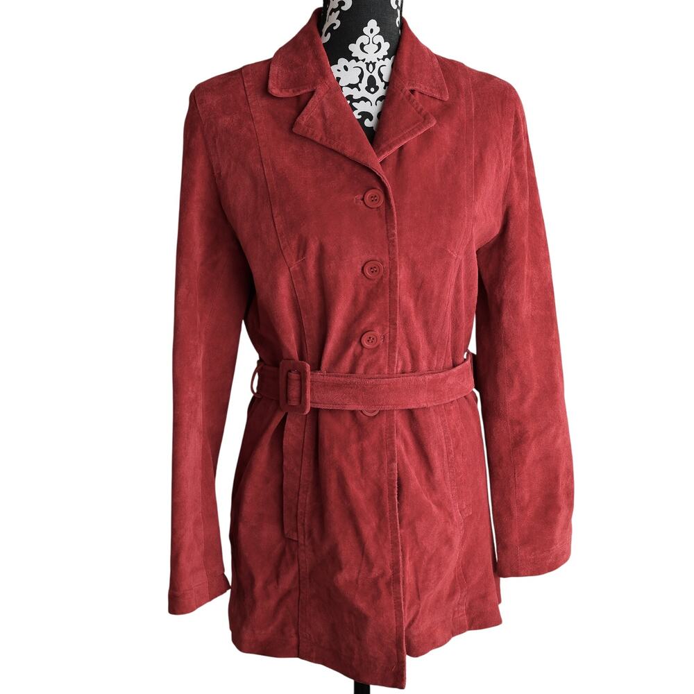 Vtg 90s Y2k Red Leather Dollhouse Outerwear Belted Jacket - M